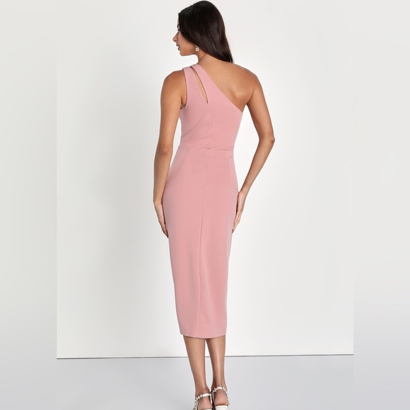 Lulus Cocktail Club Blush Pink One-Shoulder Midi Dress - Picture 3 of 7